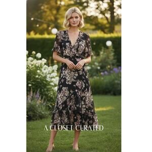 ByTIMO Floral Wrap Midi Dress XS Black Floral
